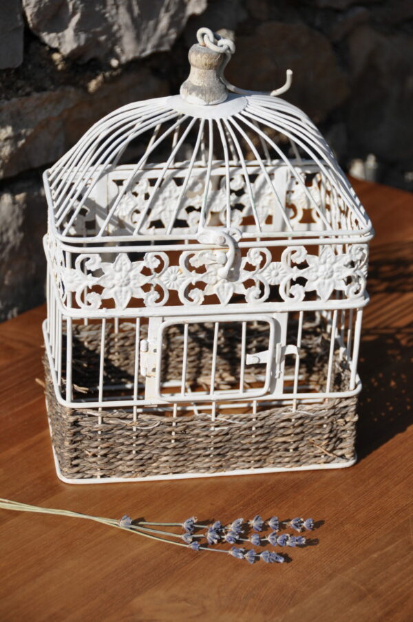 Urne cage oiseaux blanche
