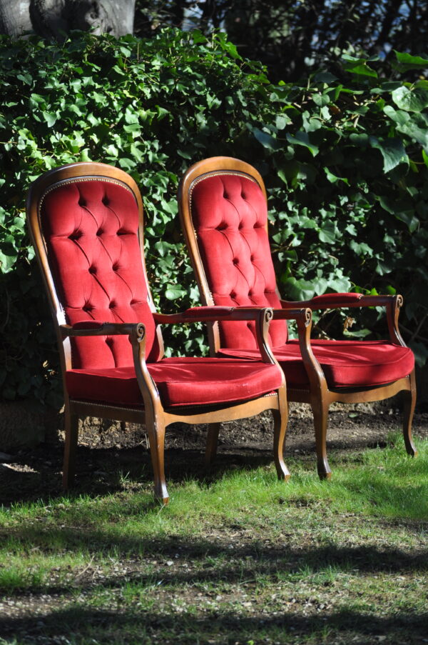 Duo fauteuils velours rouge